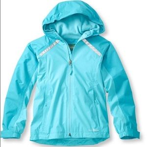 LL Bean aqua blue rain jacket youth size 14-16 L